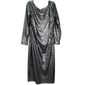 Calvin Klein Sequin Midi Dress Silver- L